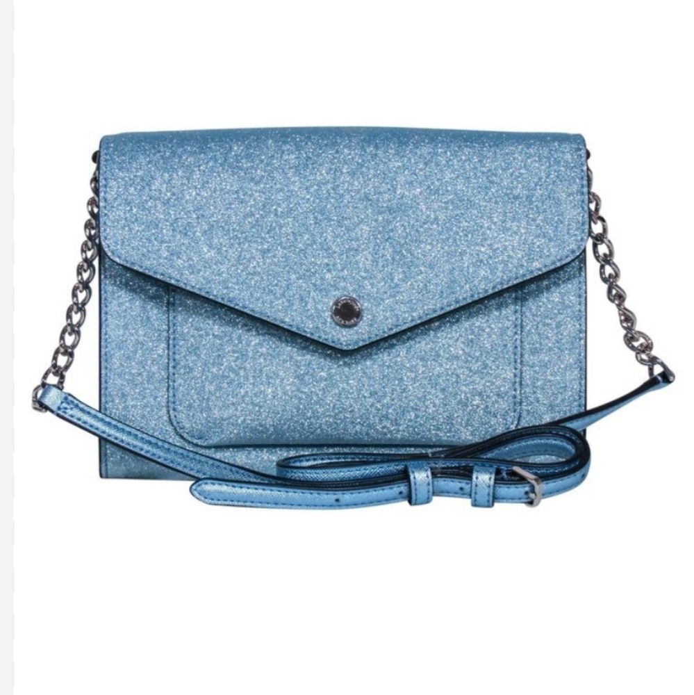 Nwt. Kate Spade flap crossbody, glitter fabric, frosted sky, tinsel, lined bag